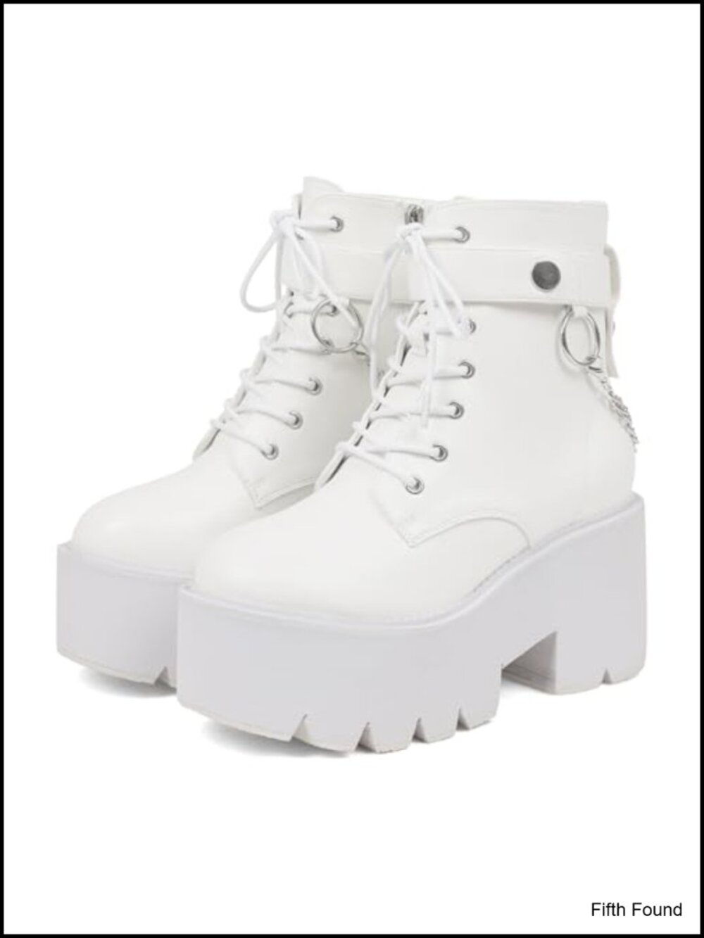 CYNLLIO Platform Ankle Boots Faux Leather Combat Booties Rave Goth Punk Chains